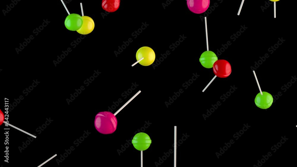 Falling lollipop candies loop isolated with an alpha channel