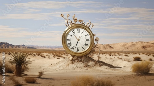 A Timeless Clock Amidst a Vast Desert, Evoking Reflection and Solitude