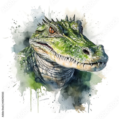 alligator, made of watercolor, gouache paint, white background, isolated, generative ai