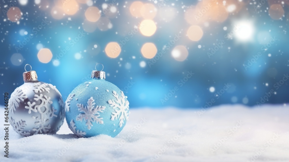 Winter background with Christmas toys in snow Winter background with Christmas toys in snow