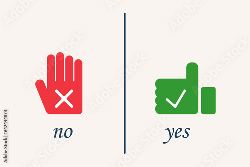 image of hand gestures. one gesture prohibits, and the other allows. hands sign yes and no
