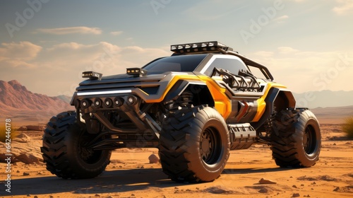 Luxe Desert Voyages Unleashed in Luxury Bliss: Futuristic 4x4 Cars Roaming the Dunes
