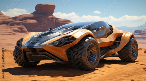 Hi-Tech Desert Pioneers Embrace the Arid Beauty in Luxury Bliss: Off-Road Buggy Cars © Yaroslav Herhalo