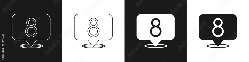 Set 8 March icon isolated on black and white background. International Happy Women Day. Vector Set 8 March icon isolated on black and white background. International Happy Women Day. Vector