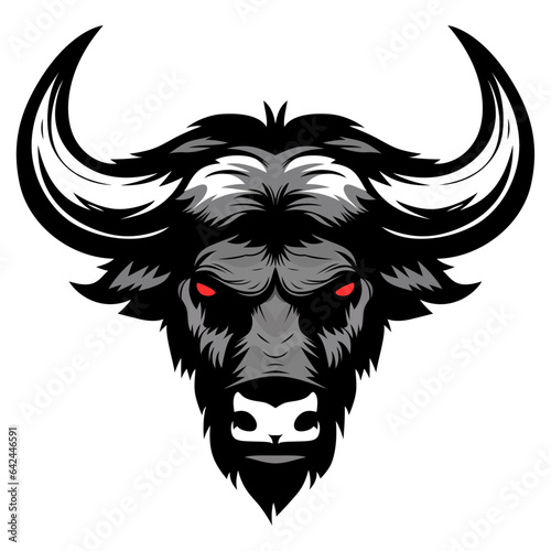 buffalo head logo template vector illustration, Bull head logo template icon symbol stock vector image, colored and black and white angry bull face