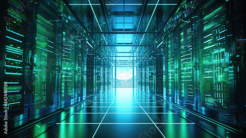 A modern data center blueprint incorporating green technology and energy-efficient practices