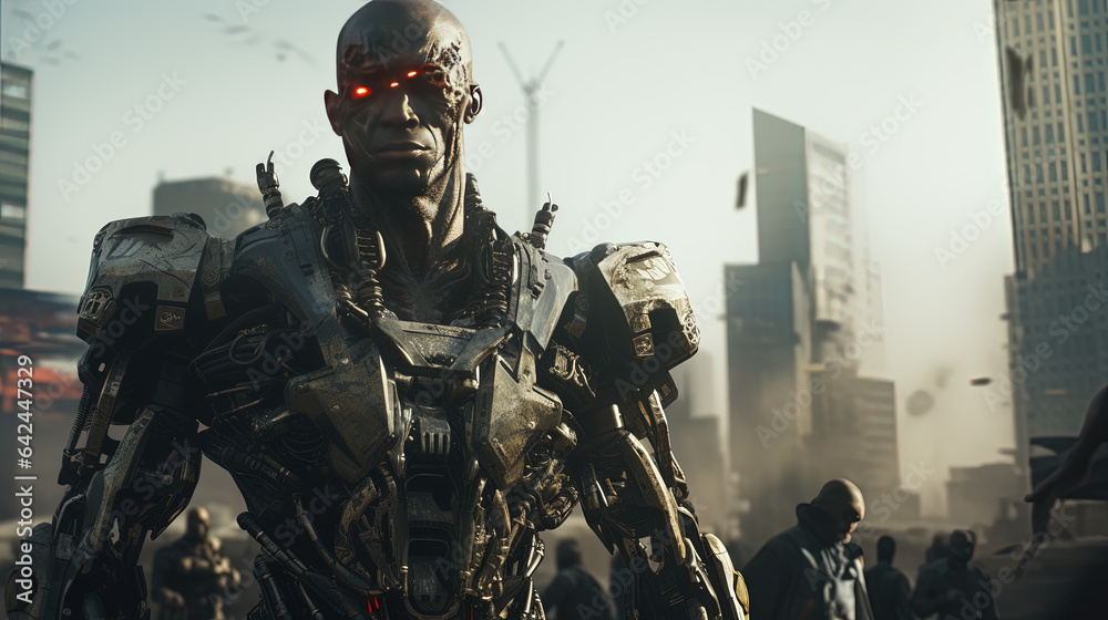 a soldier holding a rifle, special forces, futuristic, ruined city background. War. a soldier holding a rifle, special forces, futuristic, ruined city background. War.