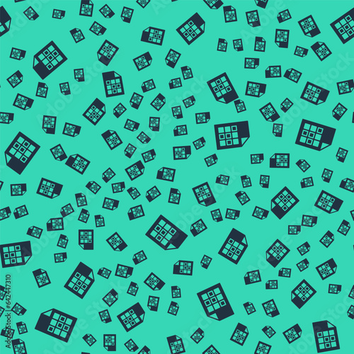 Black Lottery ticket icon isolated seamless pattern on green background. Bingo, lotto, cash prizes. Financial success, prosperity, victory, winnings luck. Vector