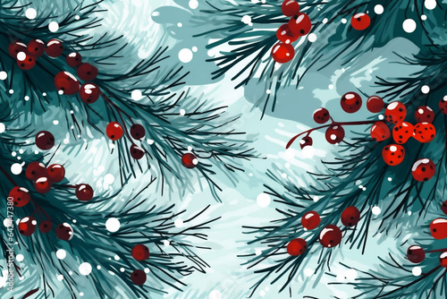 tree red winter tree celebration holiday green branch decoration christmas berry. Generative AI.