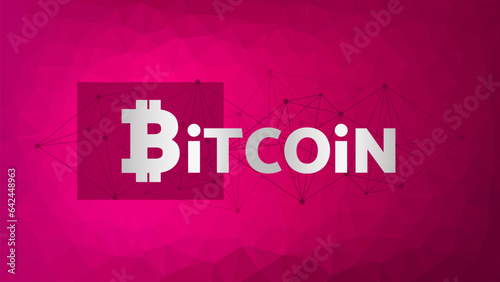 Bitcoin sign. Poly vector background. Triangle network pattern. Blockchain technology, crypto currency symbol. Virtual money icon for business, finance, digital global trade, payment