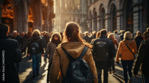 A crowded street with a diversity of people