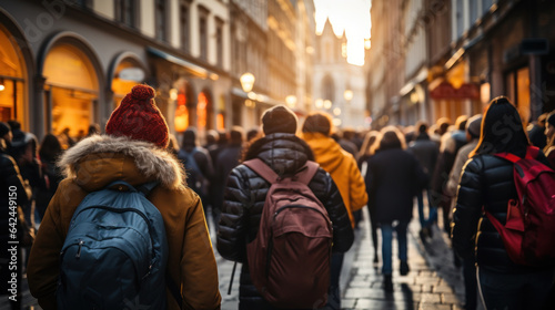 A crowded street with a diversity of people