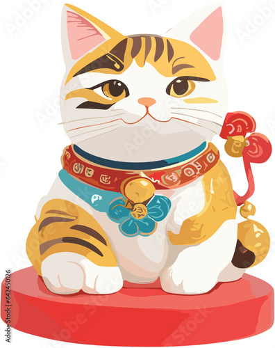 Adorable Lucky cat  cute cartoon vector illustration, perfect for a festive pet-themed greeting card design © Deejungvillage