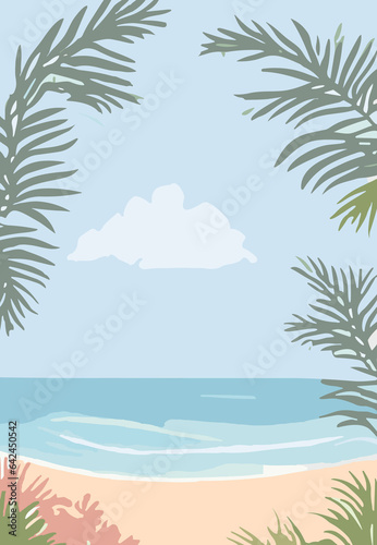 Tranquil Beach Background  Serene Coastal Scene with Golden Sands and Azure Waters  Ideal for Relaxing Vacation Themes and Tropical Designs