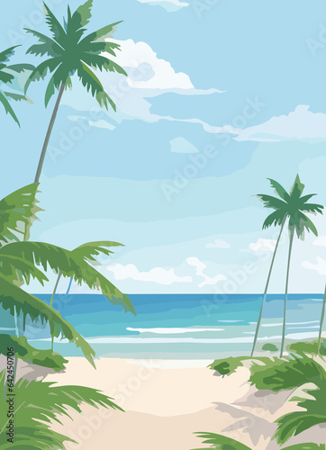 Tranquil Beach Background  Serene Coastal Scene with Golden Sands and Azure Waters  Ideal for Relaxing Vacation Themes and Tropical Designs