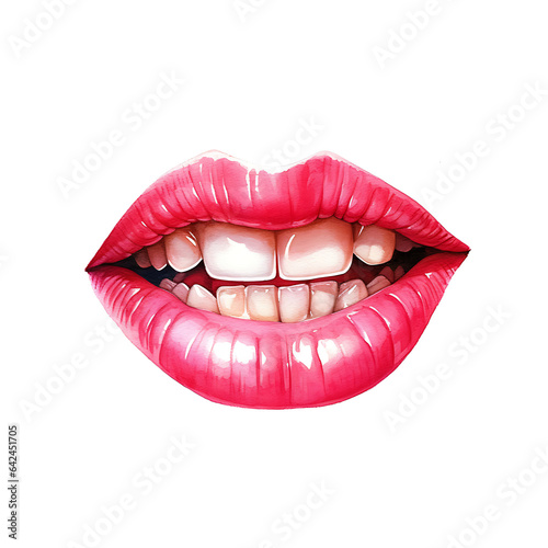mouth  made of watercolor  gouache paint  white background  isolated  generative ai