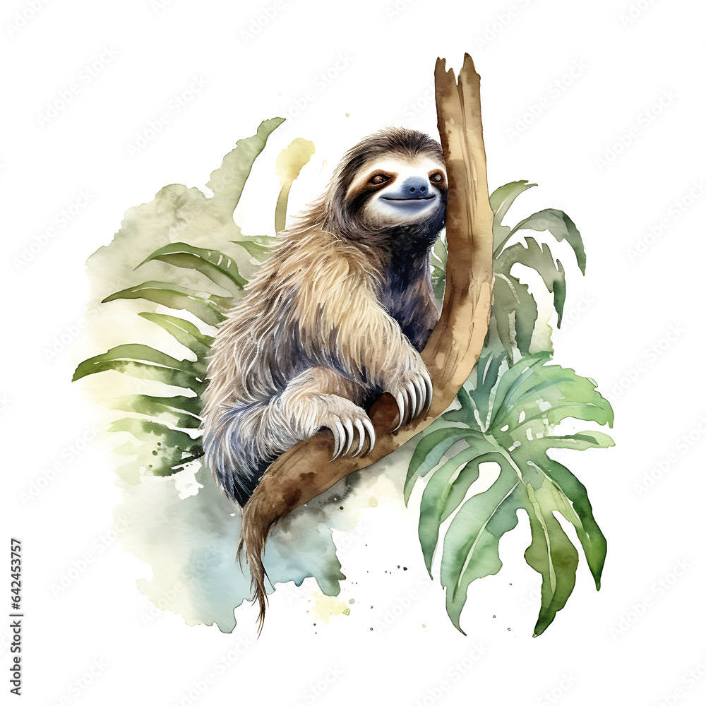 Fototapeta premium sloth, made of watercolor, gouache ink, white background, isolated, generative ai
