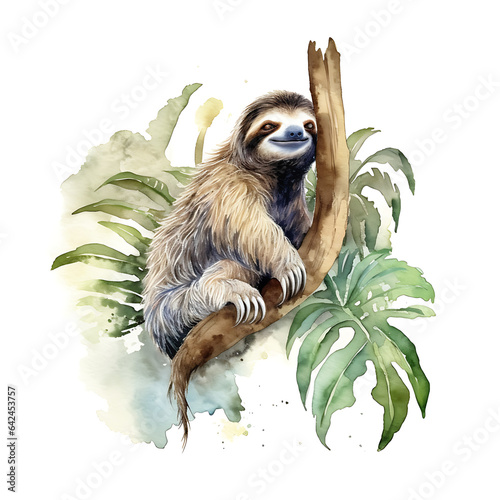 sloth  made of watercolor  gouache ink  white background  isolated  generative ai