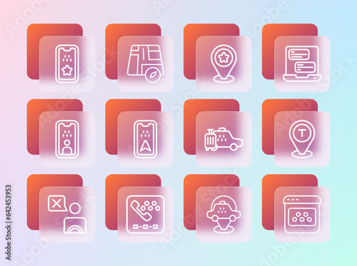 Set line Taxi mobile app, call telephone service, car, Location taxi, Infographic of city map, with star, and icon. Vector