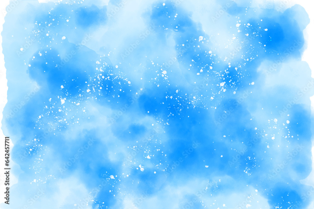 Obraz premium ブルーのにじみ背景に白い水飛沫のような水彩風背景素材