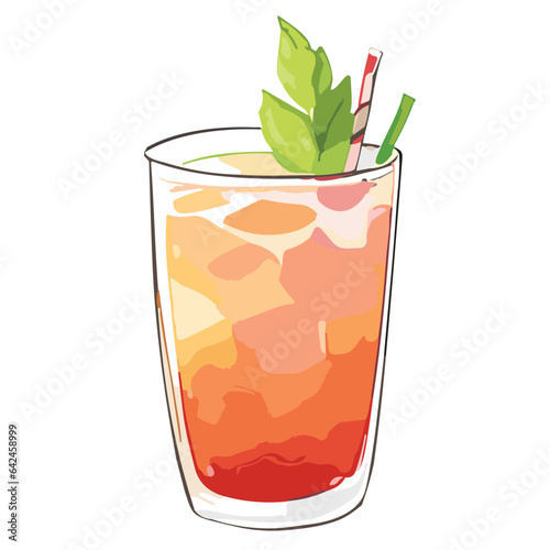 Refreshing Citrus Cocktail in a Glass with Ice, Lemon, Lime, and a Hint of Tequila on a White Background