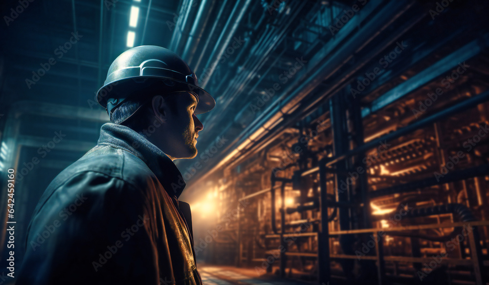 Hard Hat Worker Standing Before Pipe