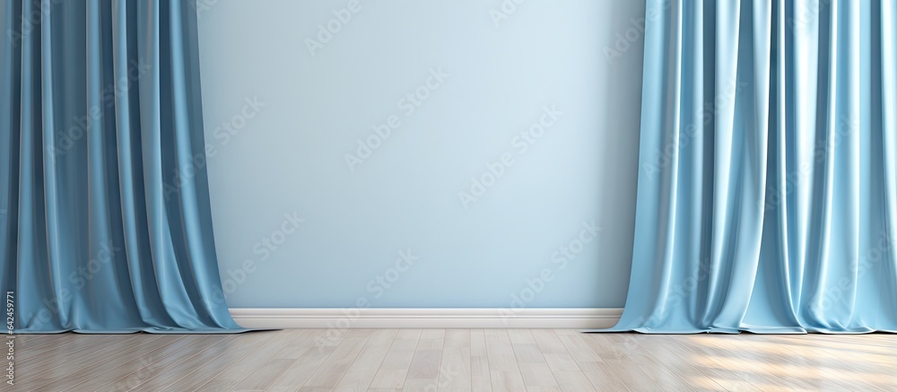 Bed room wall tilted blue bold empty Curtains gray white sun day Flooring white wood pattern Bed room wall tilted blue bold empty Curtains gray white sun day Flooring white wood pattern