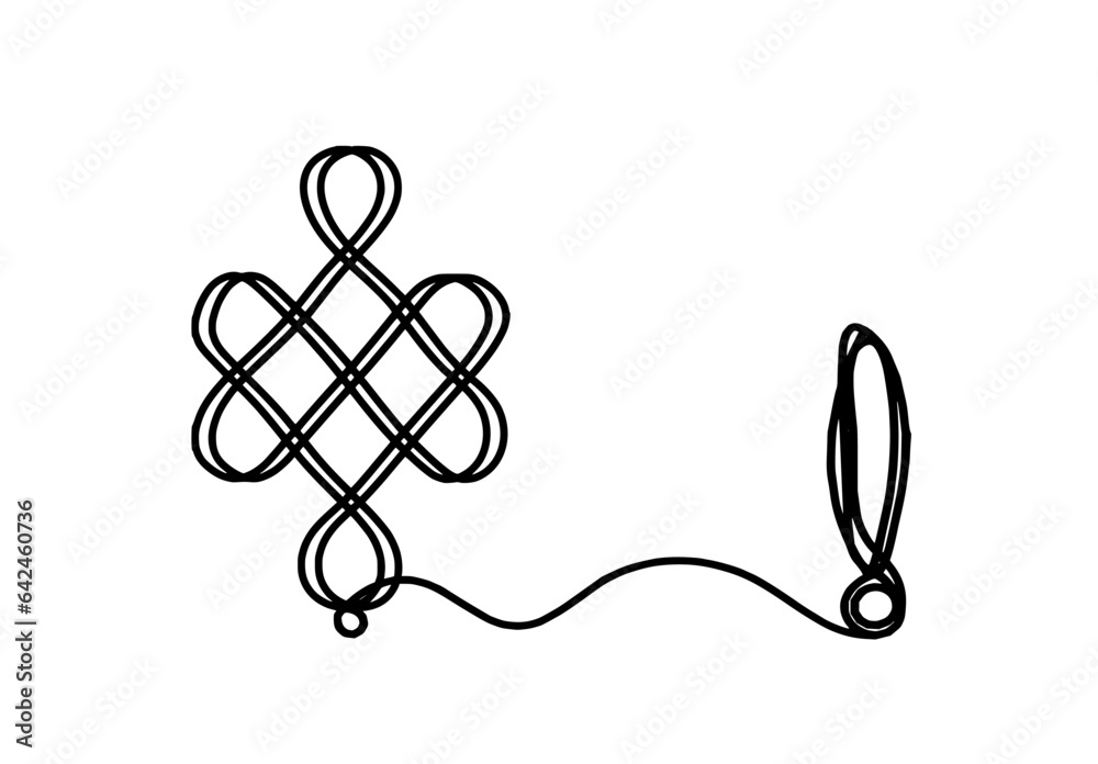 © suns07butterfly - Sign of endless auspicious knot with exclamation mark as line drawing on the white background. Vector