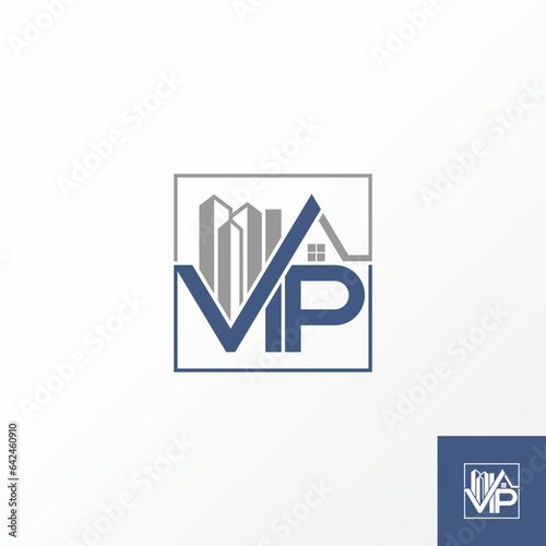 Logo design graphic concept creative abstract premium vector stock initial letter VIP font with building house. Related to home property construction