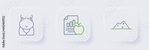 Set line Salt, Diet plan and Obesity icon. Vector