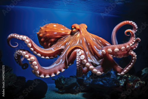 Octopus in an aquarium with long tentacles © Veniamin Kraskov