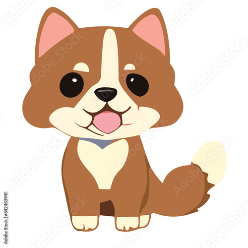 Happy brown cartoon puppy playing with a toy  isolated on white background