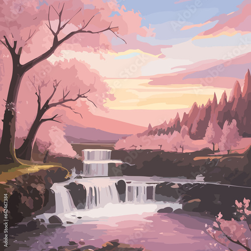 Sakura Landscape Background: Beautiful Cherry Blossom Scenery