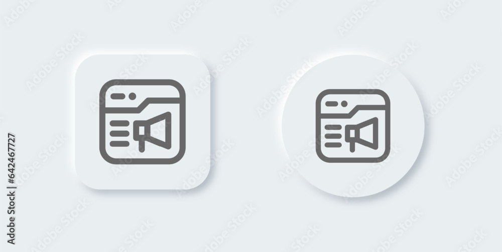 Ad line icon in neomorphic design style. Advertisement signs vector illustration. Ad line icon in neomorphic design style. Advertisement signs vector illustration.