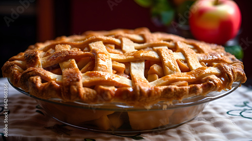 Delicious and indulgent caramel apple pie with a flaky lattice crust