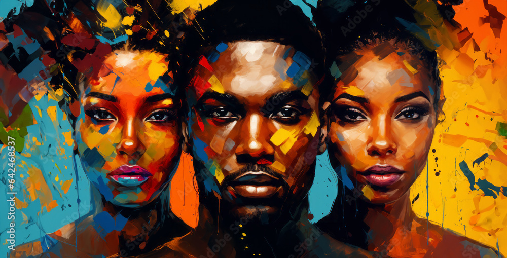 African faces. Diversity, equality. Black Lives Matter. BLM. Painted. Vivid. Colourful. 