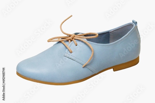 Women's fashionable leather summer lace-up shoe on a white background. 