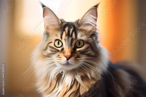 A furry beautiful cat focusing on the camera. closeup. © Emem