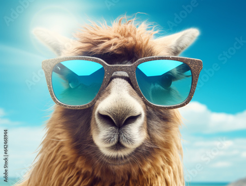 Camel with Sunglasses at beach