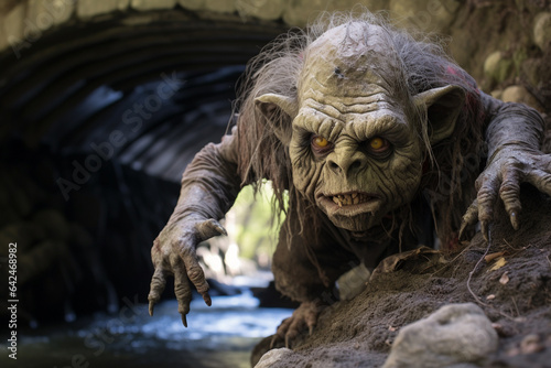Illustration of a troll living under a bridge.  photo
