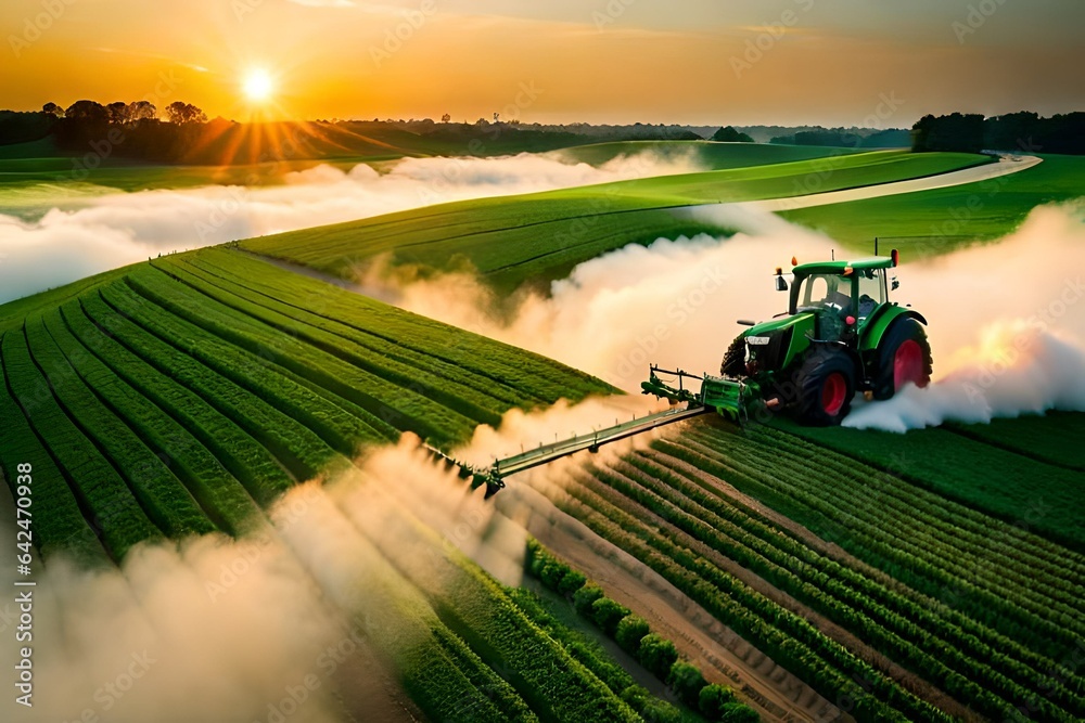 tractor spraying field