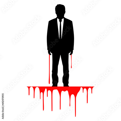 Standing businessman murderer silhouette with dripping blood vector illustration