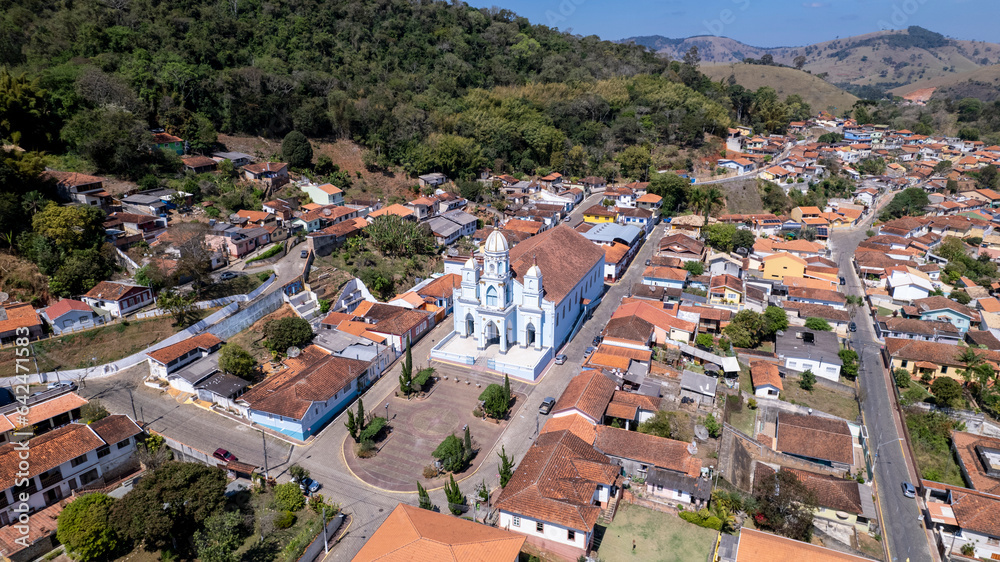 Igreja Matriz in Sao Bento do Sapucai, in the countryside of Sao Paulo. In Serra da Mantiqueira. Aerial view.