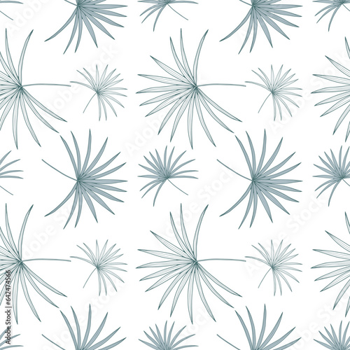 Minimalistic tropical seamless pattern with palm branches on a white background. Pattern for textiles, wrapping paper, covers, postcards, wallpapers.