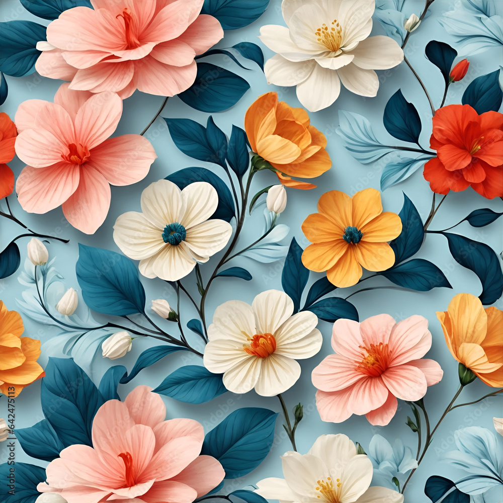 Seamless artistic colorful floral backdrop 