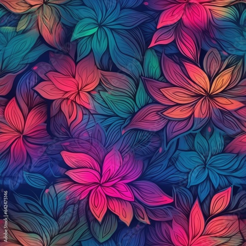 "Flourishing Fantasies: Vibrant AI Florals". Seamless Pattern.