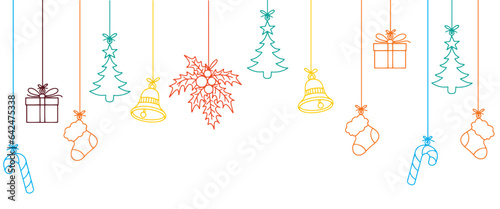set of christmas decoration line art vector illustration, christmas background element design