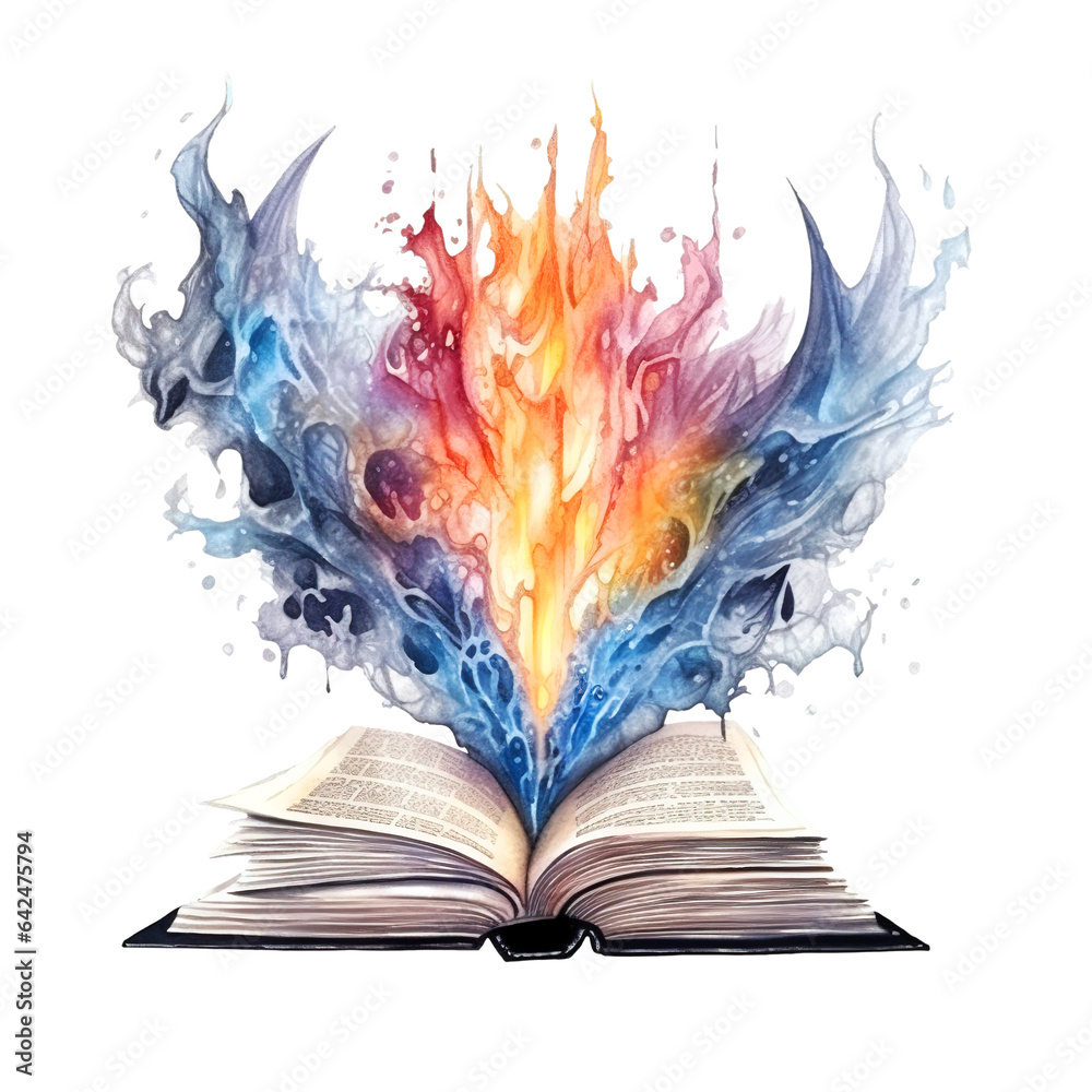 Open Book Fantasy Magical Watercolor clipart isolated on Transparent ...