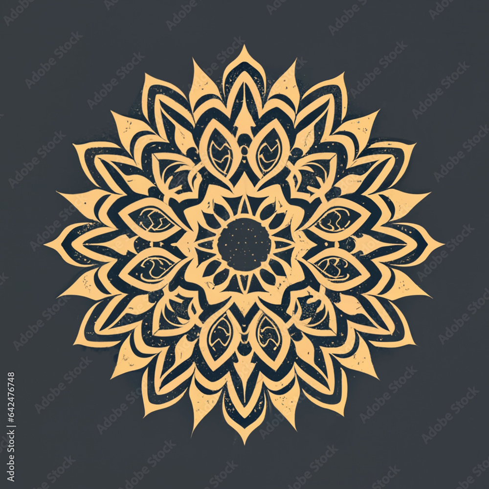 Decorative golden mandala pattern. Luxurious decoration. Mandala ornament on black background. Metallic golden pattern.
