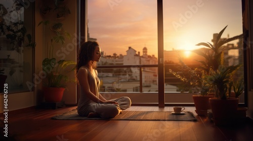 woman practicing yoga in her balcony
